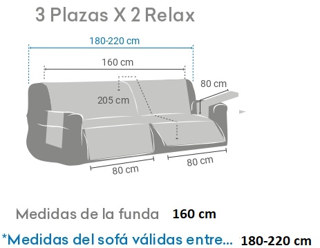 medidas salvasofa relax 3 plazas con dos pies